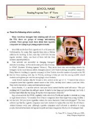 English Worksheet: Students Working Against Tobacco