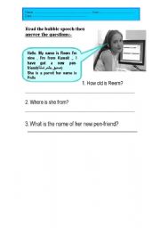 English worksheet: Reading comprehension 1