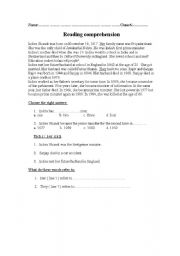 English Worksheet: Reading comprehension