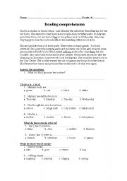 English Worksheet: Reading comprehension