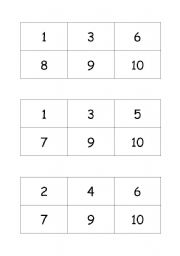 English Worksheet: Playing bingo 1 to 10 - 27 different cards