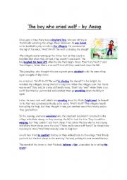 English Worksheet: The Boy who cried Wolf - by Aesop