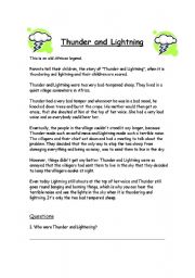 English Worksheet: Thunder and Lightning