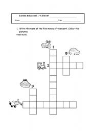 English Worksheet: transports crossword