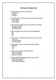 English Worksheet: The British Royal Family Quiz