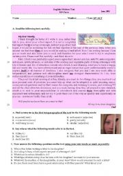 English Worksheet: Test about teens and parents relationships