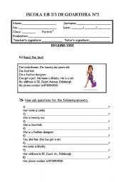 English Worksheet: Written Test - 6th grade