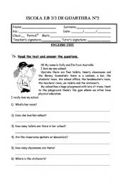 English Worksheet: Written Test, 6th grade