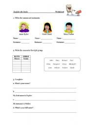 English worksheet: NAME / SURNAME