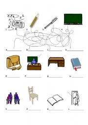 English Worksheet: Matching school objects
