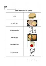 English Worksheet: Matching Fast Food