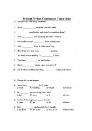 English Worksheet: Present Perfect Continuous Tense Quiz