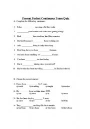 English worksheet: Present Perfect Continuous Tense Quiz