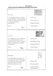 English Worksheet: weather postcards