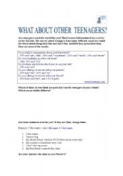 English worksheet: Teenagers way of life