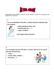 English Worksheet: At ESL diner - speaking activity