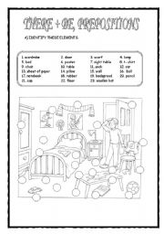 English Worksheet: there + be/ prepositions