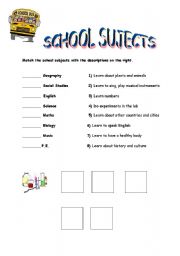 English worksheet: school subjects