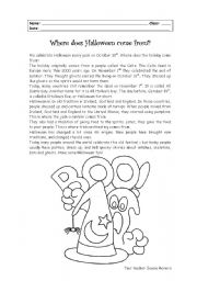 English Worksheet: The origin of Halloween