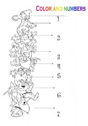 English worksheet: numbers and colors