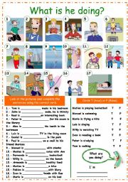 English Worksheet: What is he doing? (present continuous)