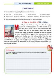 English Worksheet: Simple past: - A day in the life of Mrs Ridley