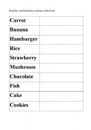 English worksheet: Read and Draw - Food