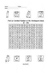 English Worksheet: Finding cardinal numbers (1-20)