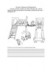 English Worksheet: PRESENT CONTINUOUS AND PREPOSITIONS OF MOVEMENT