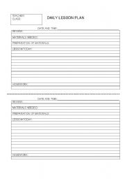 English Worksheet: Daily Lesson Plan