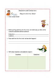 English worksheet: Insulators and Conductors Activity