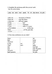English worksheet: Use of can & cant