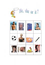 English worksheet: He, she or it?