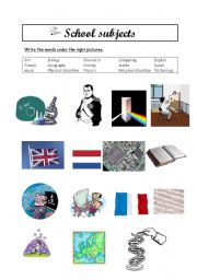 English worksheet: school subjects