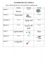 English worksheet: An uncomplete diary Simple past