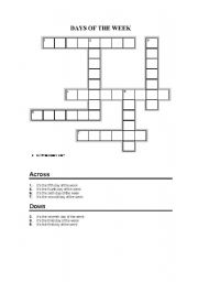 DAYS OF THE WEEK CROSSWORD