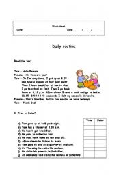 English Worksheet: Daily Rouines