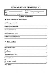 English Worksheet: Worksheet