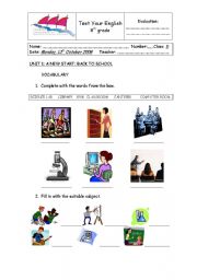 English Worksheet: places in a school and school subjects