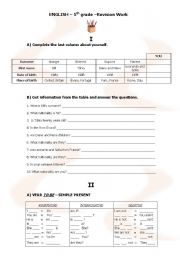 English Worksheet: 5th Grade Revision work