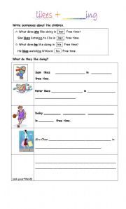 English Worksheet: likes + ________ ing 