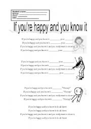 English Worksheet: If youll happy and you know it, ....