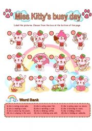 English Worksheet: Miss Kittys busy day