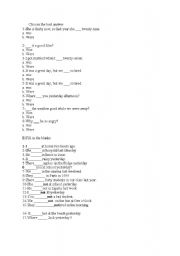 English Worksheet: past form of to be