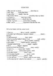 English Worksheet: comparetives ,adverbs and adjectives