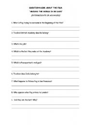 English Worksheet: Advanced questionnaire on a film