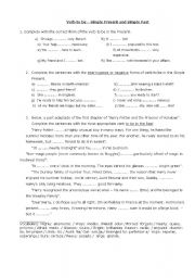 English Worksheet: Verb to be - Present and Past