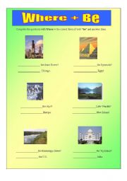 English worksheet: Where + verb BE