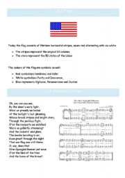 English Worksheet: USA flag and national anthem