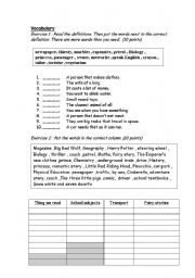 English worksheet: MINI TEST ELEMENTARY LEVEL VOCABULARY